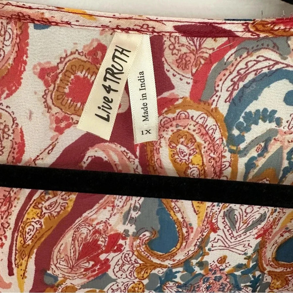Live 4 Truth Women’s Short Sleeve Open Front Multicolor Paisley Kimono Sz 1X GUC - Picture 5 of 8